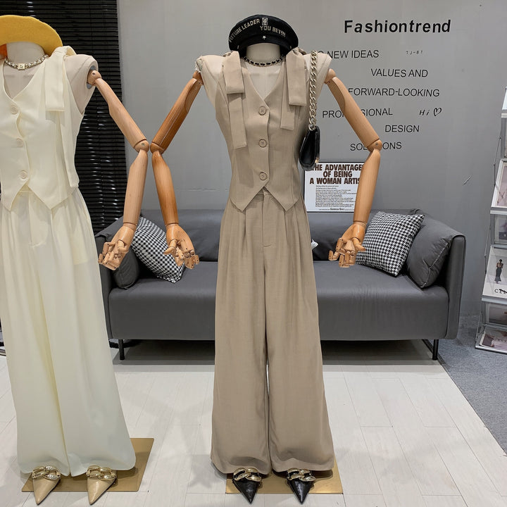 【set】リボン付きベスト×ストレートパンツセット　M24673