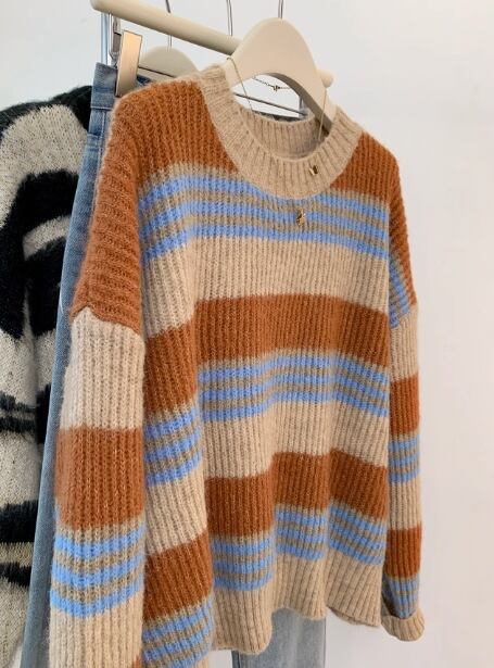 【tops】ボーダー柄ニットセーター　M29239