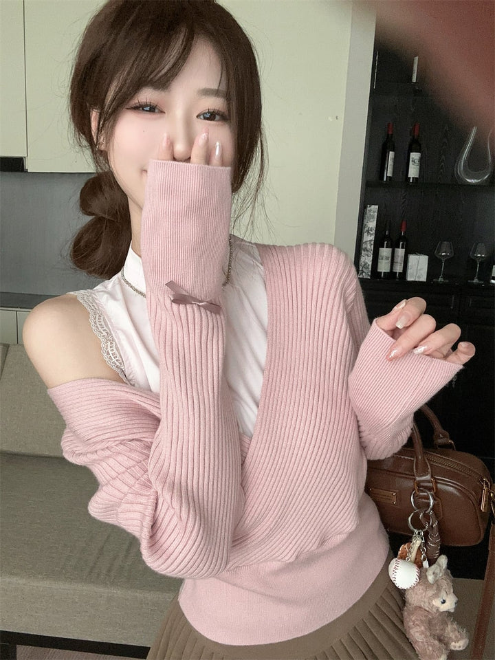 【tops】オフショルダー切り替えニットトップス　M27223