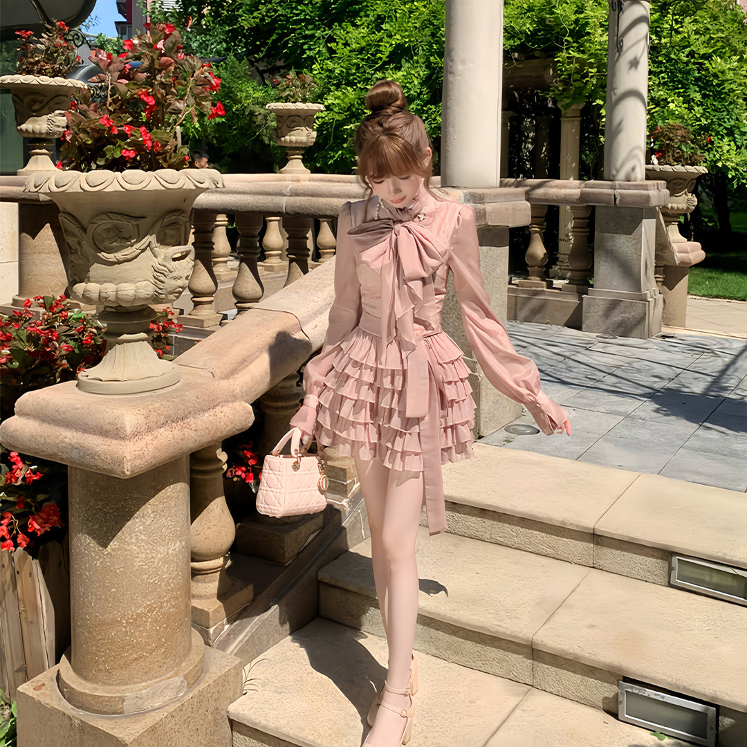 【dress】ビッグリボンティアードミニワンピース　N3326