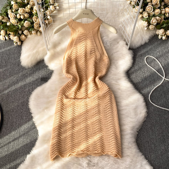 【dress】大人らしい ノースリーブ薄手ニットワンピース　M17145