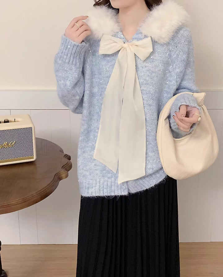 【outer】ファー付きニットカーデ　M28080