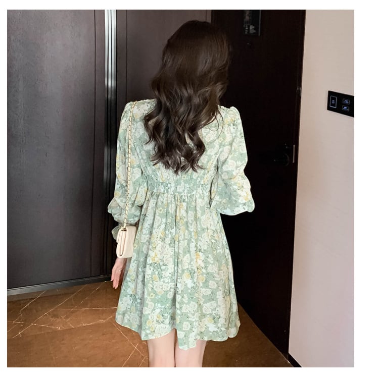 【dress】おしゃれ大人気Vネックスウィート花柄ワンピース　M17244