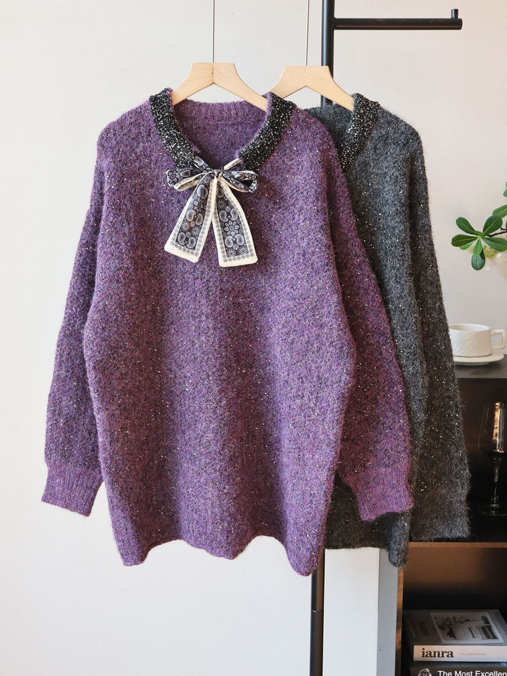 【tops】スパンコール付きニットトップス Q7919
