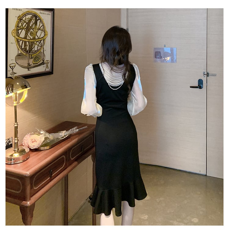 【dress】高級感 エレガントオシャレ切り替えワンピース　M17480