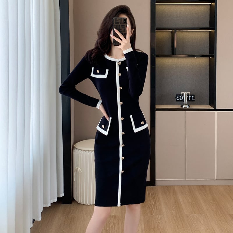 【dress】ボタンデザインニットワンピース　M18396