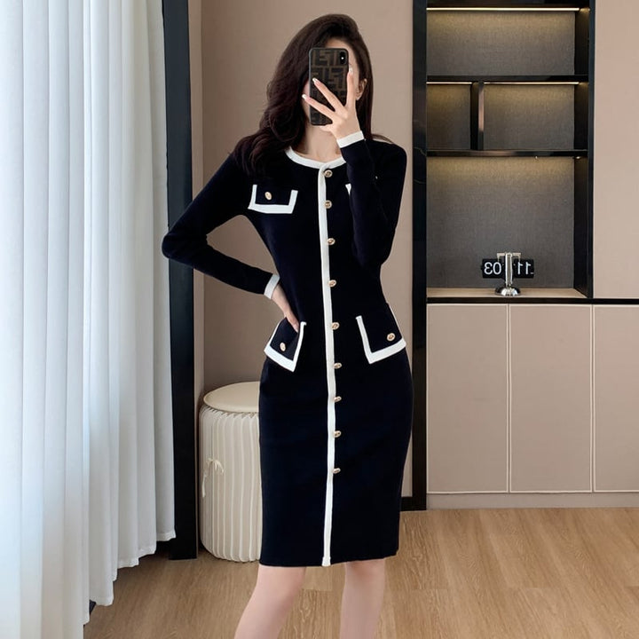 【dress】ボタンデザインニットワンピース　M18396