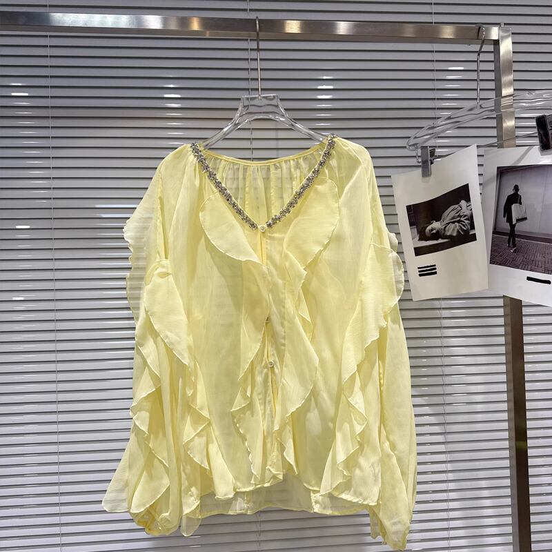 【tops】Vネックフレアシフォンシャツ Q8105