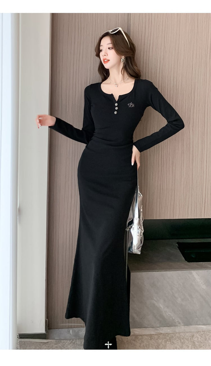 【dress】マーメイドVネックワンピース　M18284