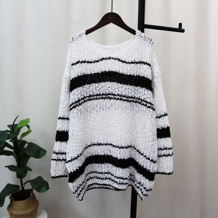 【tops】クルーネックボーダー柄ニットセーター　M18265