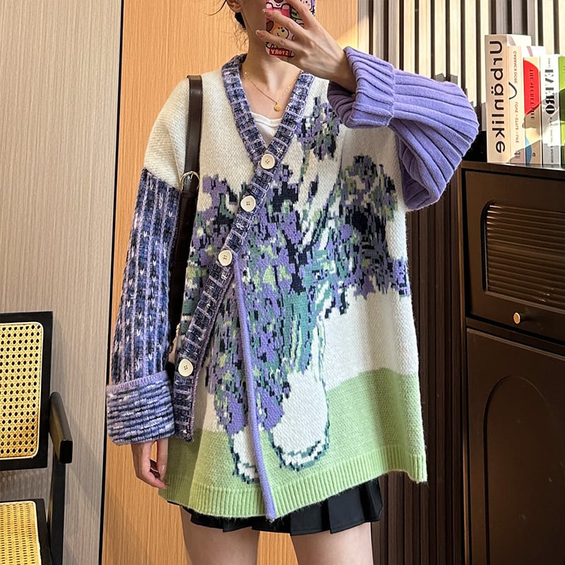 【outer】不規則 イレギュラーVネックニットカーデ　M17883