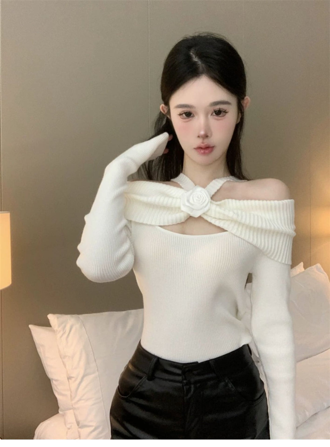 【tops】オフショルダーニットトップス　M26734