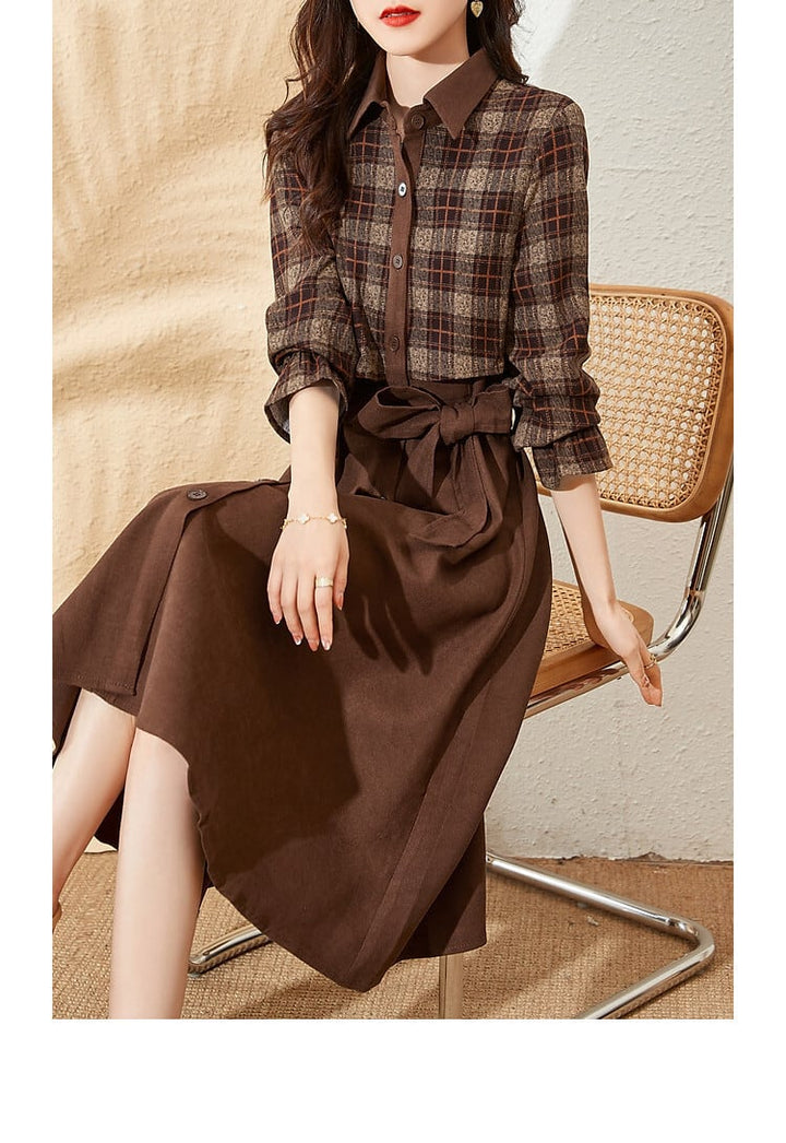 【dress】チェック柄切り替えデートワンピース　M17876
