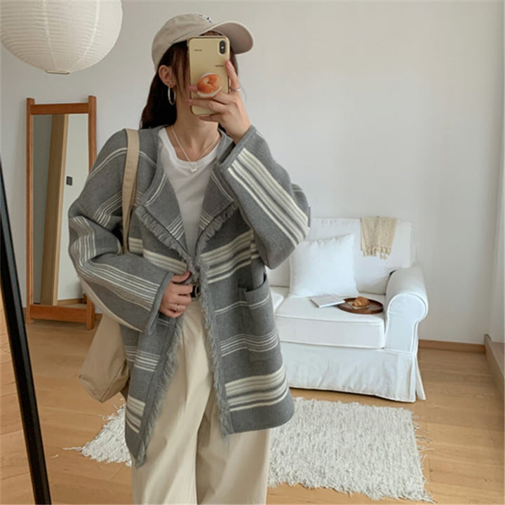 【outer】ボーダー柄ニットカーデ　M26057