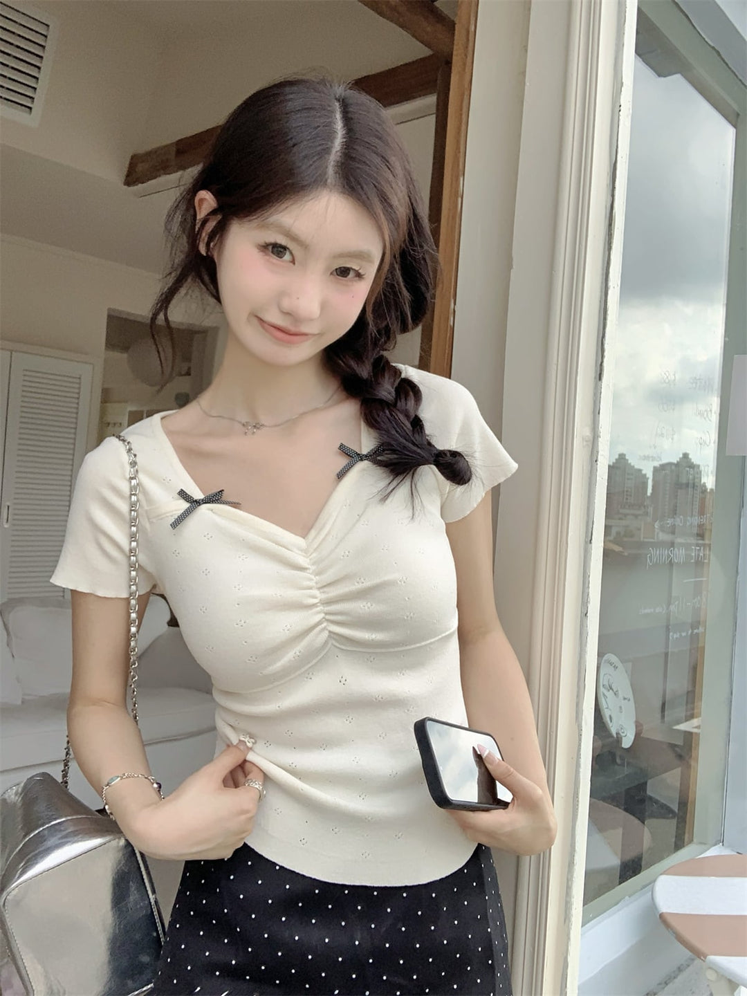 【tops】リボン付きTシャツ　M24481