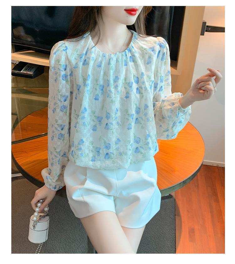 【tops】韓国系スウィートカットワークシャツトップス　M17388