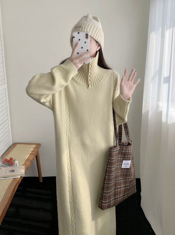【dress】折り襟ロングニットワンピース Q7771