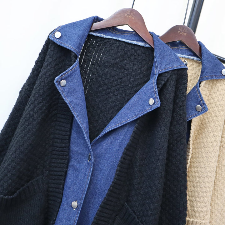 【outer】デニムドッキングニットカーデ　M18073