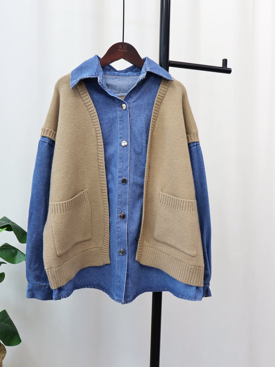 【outer】デニムドッキングニットカーデ　M18068