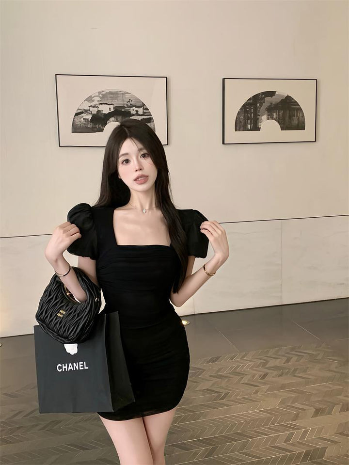 【dress】人気アイテム ! パフスリーブワンピース着瘦せオシャレ　M16768