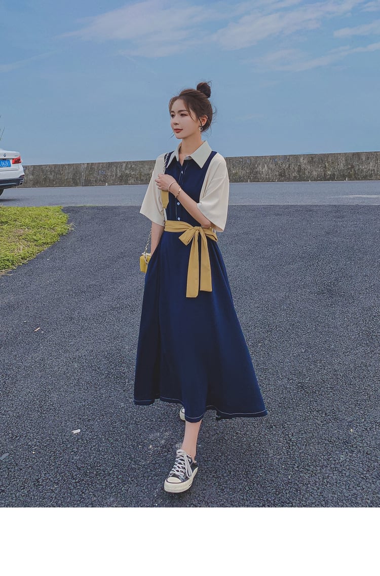 【dress】高級感 ファッション切り替えシャツワンピース　M16803