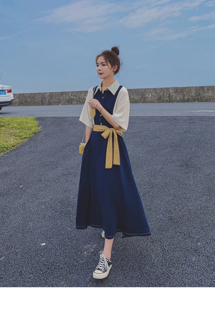 【dress】高級感 ファッション切り替えシャツワンピース　M16803