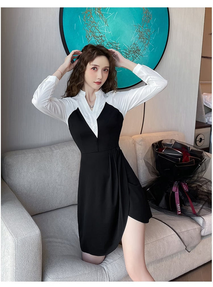 【dress】不規則 イレギュラー切り替え配色ワンピース　M17182