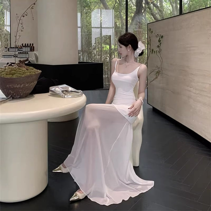 【dress】チュールドッキングロングキャミワンピース Q8154