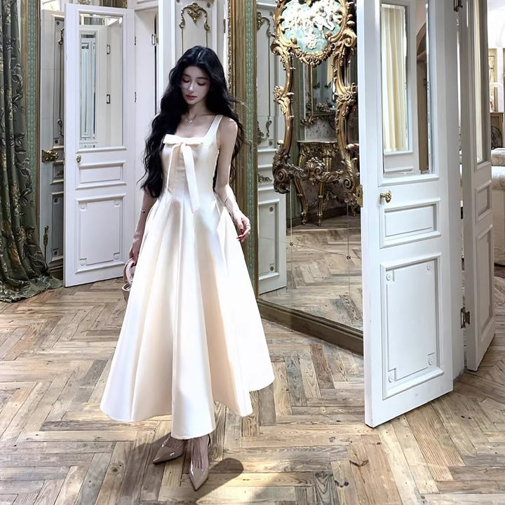 【dress】リボン付きフレアロングキャミワンピース Q8380