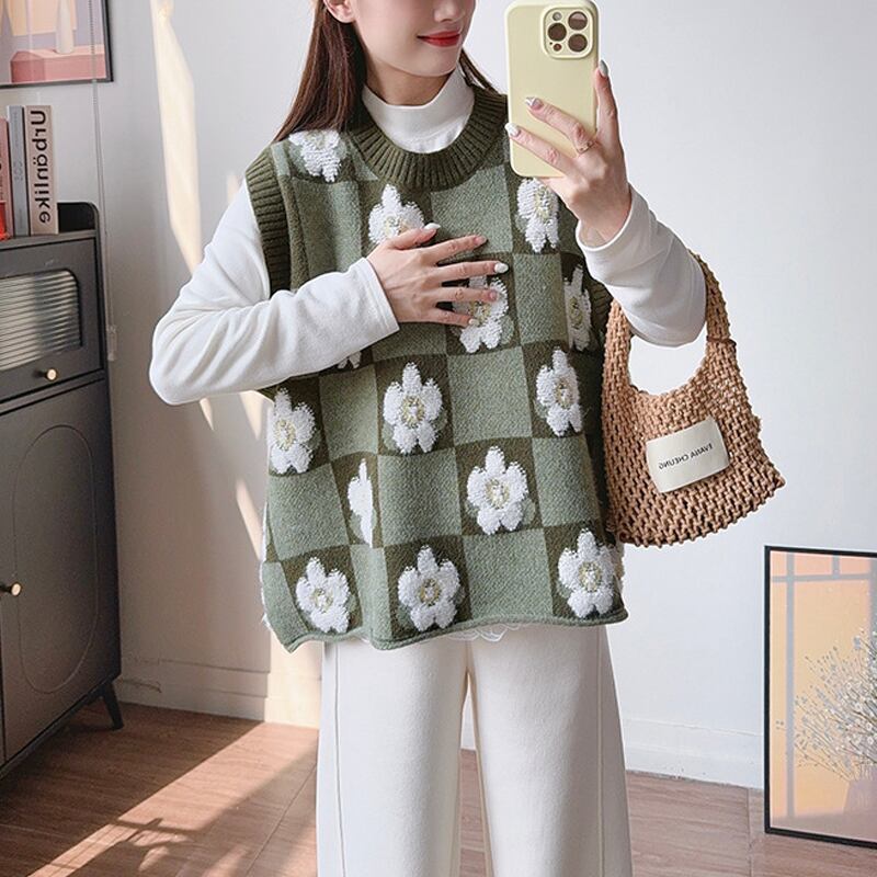 【tops】花柄ニットベスト Q8227