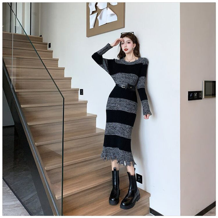 【dress】ボーダー柄ニットワンピース　M18572