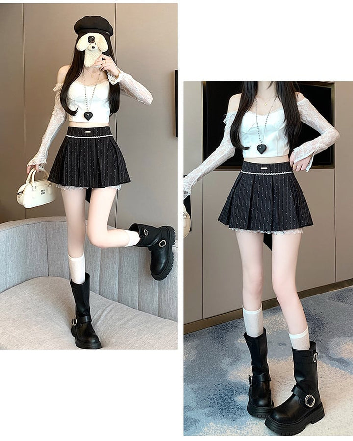 【bottoms】プリーツレース切り替えスカート　M29406