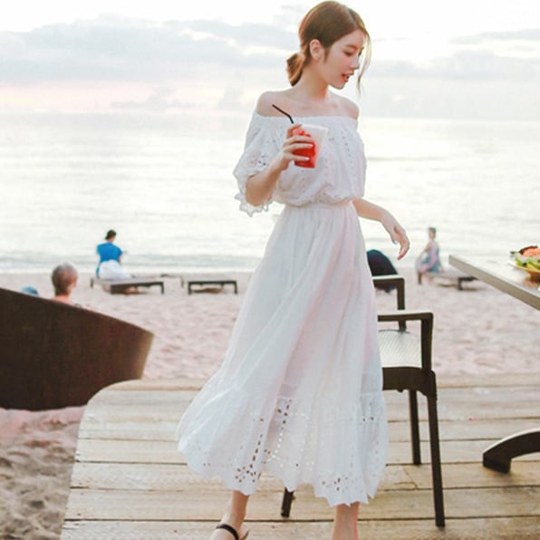 【dress】オフショルダーお洒落旅行デートワンピース　M16938