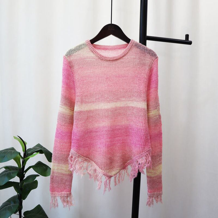 【tops】クルーネックボーダー柄ニットセーター　M18523