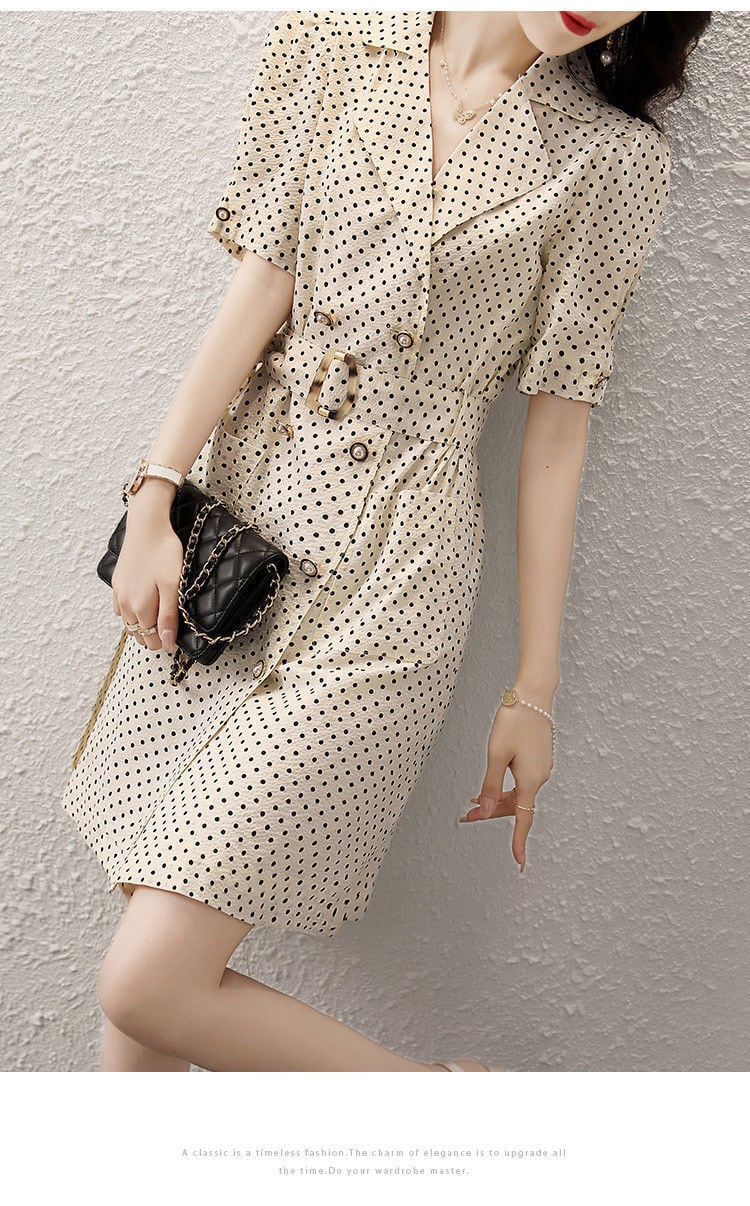 【dress】高級感 エレガントオシャレドット柄ワンピース　M16819
