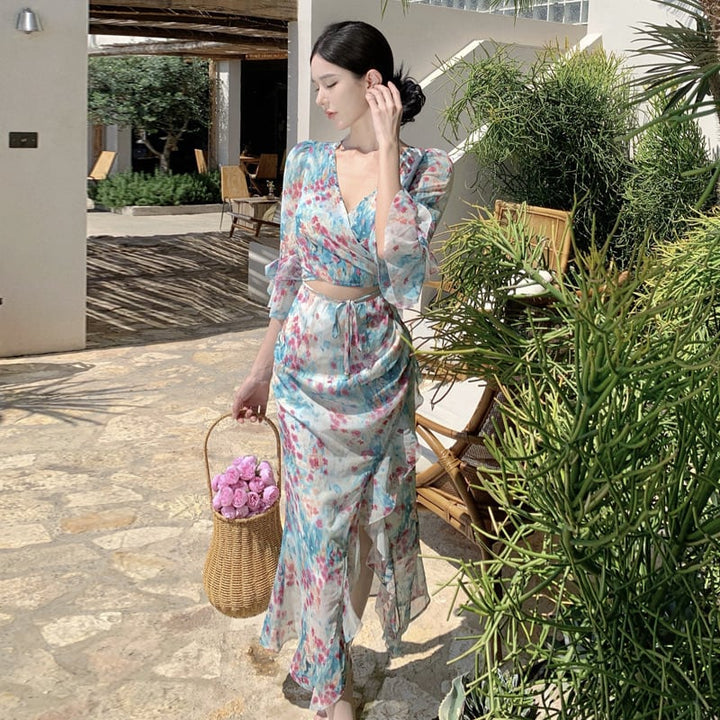 【dress】Vネック花柄ワンピース　M25286