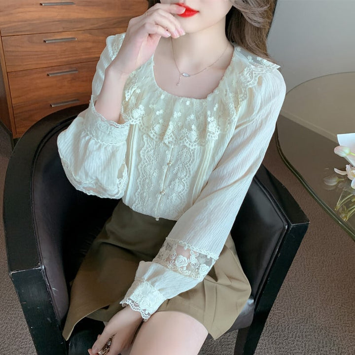 【tops】レース切り替えスウィートシャツトップス　M17344