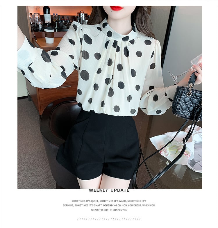 【tops】今季マストバイスタンドネックドット柄シャツ2色　M16882