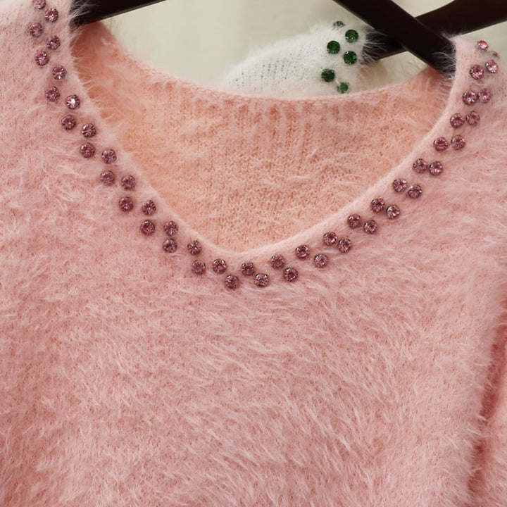【tops】ビジューグラデーションニットセーター　M26605