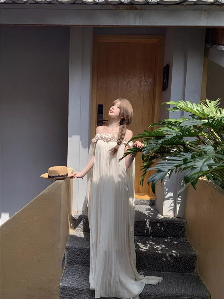 【dress】立体感フラワーオフショルダーワンピース Q8351