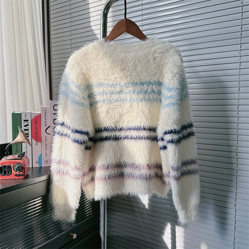【outer】ボーダー柄ニットカーデ　M25651
