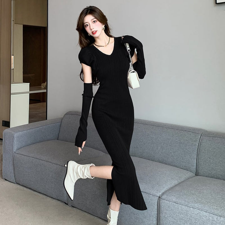 【dress】スリットワンピースアームカバー付き　M18188