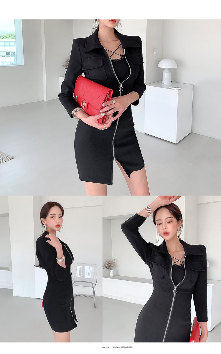 【dress】ファスナー折り襟ワンピース　M18240