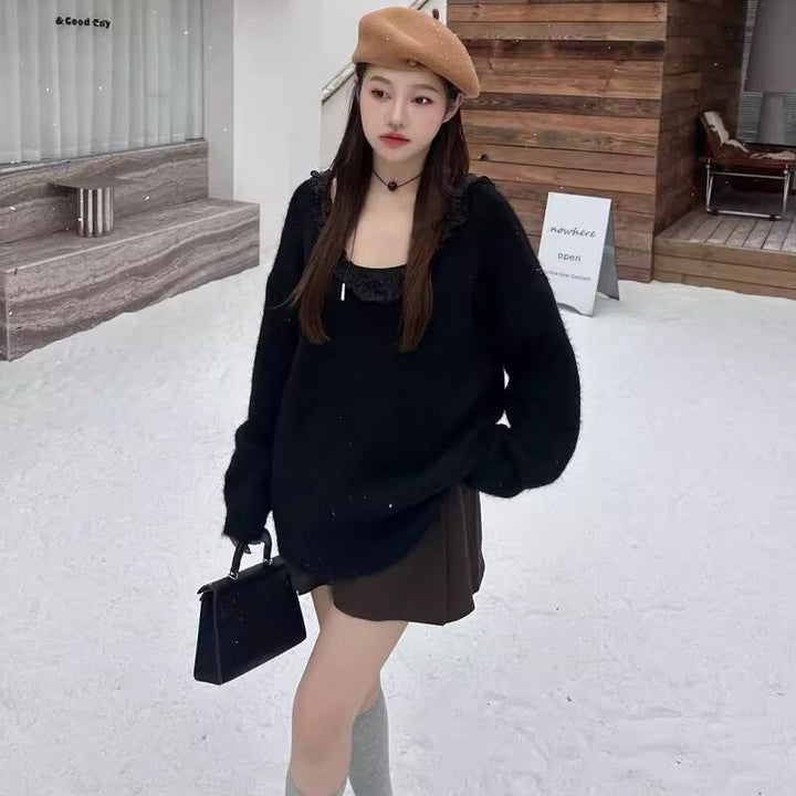 【tops】バックリボンニットトップス Q7372