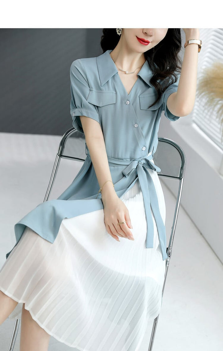 【dress】女子力アップエレガント切り替えシャツワンピース　M16971