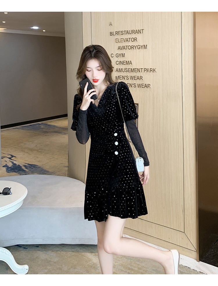 【dress】高級感 エレガント切り替えデートワンピース　M17391