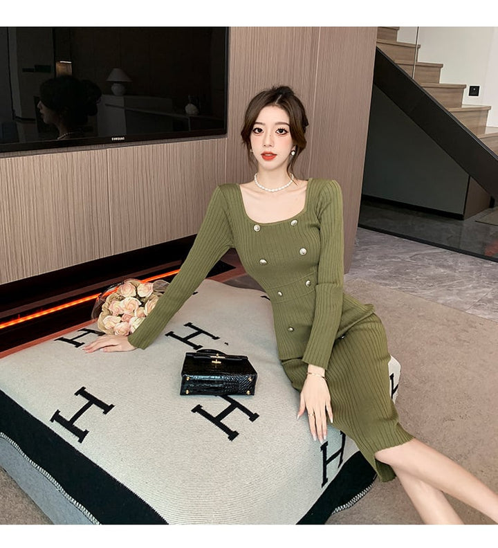 【dress】ダブルボタンニットワンピース　M18208