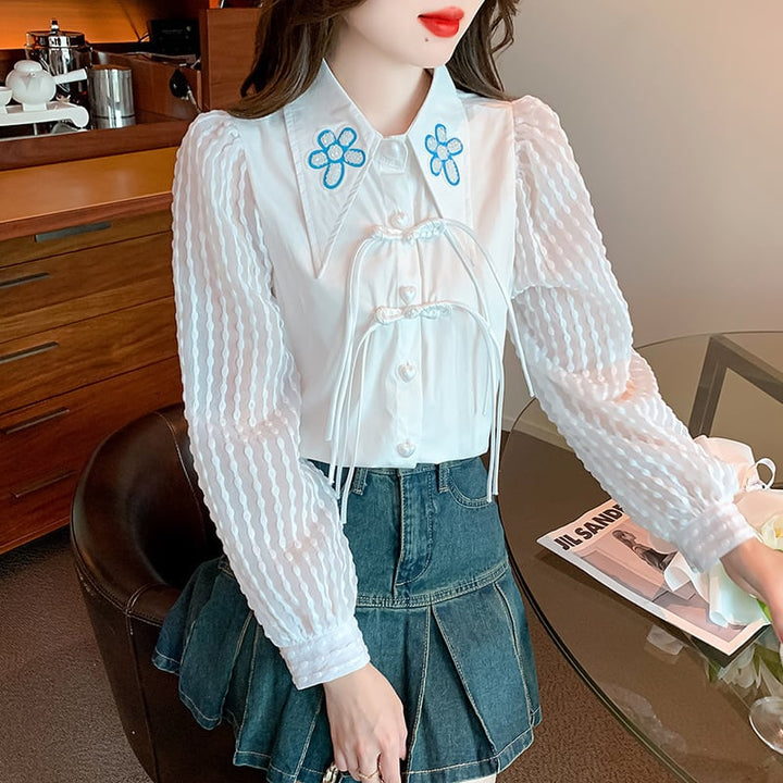 【tops】存在感 スウィートパフスリーブシャツトップス　M17649