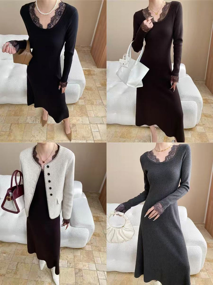 【dress】レースドッキングニットワンピース  K0658