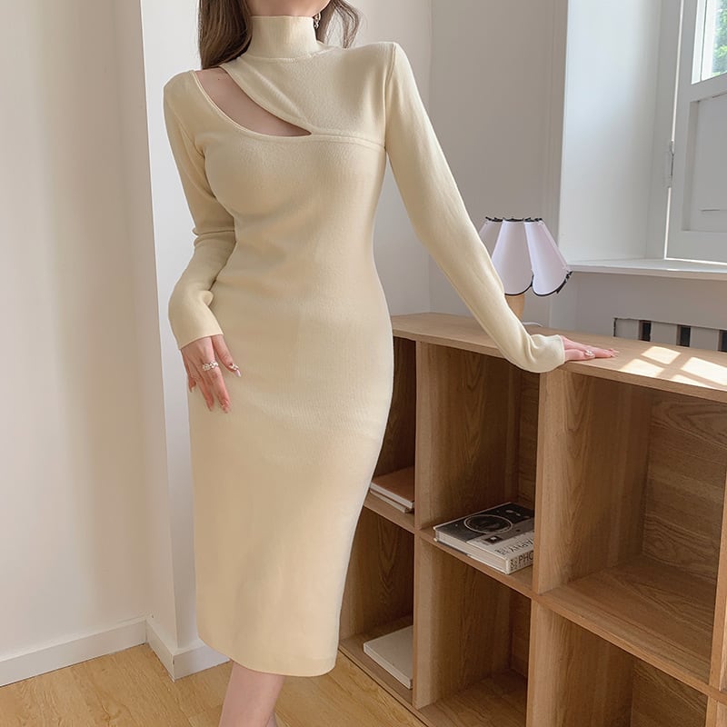 【dress】人気を独占中 カットワークニットワンピース　M17660